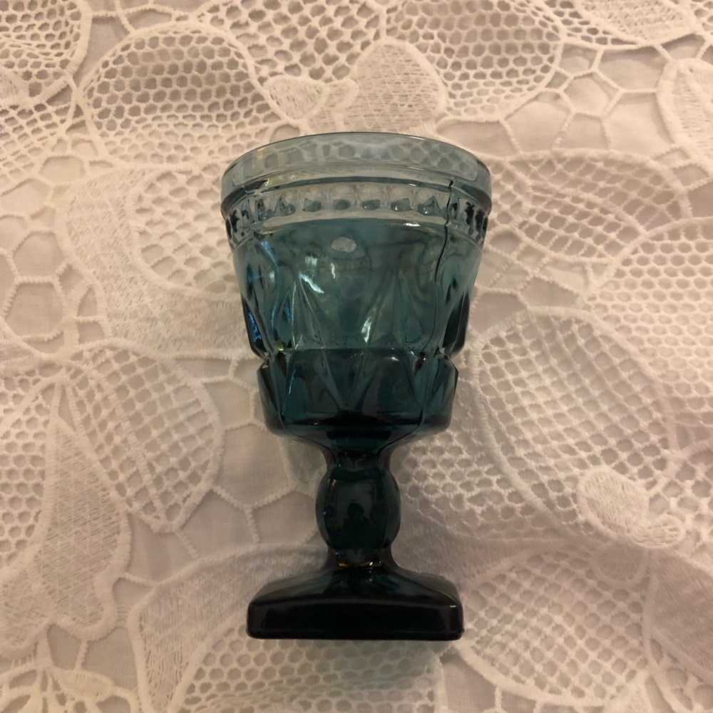 Indiana Glass Park Lane Water/Wine Goblet Teal Blue Rare Vintage GORGEOUS